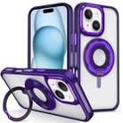 For iPhone 15 Plus Skin Feel Transparent 360 Degree Rotating Silicone Ring Holder Phone Case(Purple) - 1