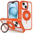 For iPhone 15 Plus Skin Feel Transparent 360 Degree Rotating Silicone Ring Holder Phone Case(Orange) - 1