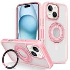 For iPhone 15 Plus Skin Feel Transparent 360 Degree Rotating Silicone Ring Holder Phone Case(Pink) - 1