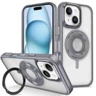 For iPhone 15 Plus Skin Feel Transparent 360 Degree Rotating Silicone Ring Holder Phone Case(Grey) - 1