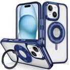 For iPhone 15 Skin Feel Transparent 360 Degree Rotating Silicone Ring Holder Phone Case(Royal Blue) - 1