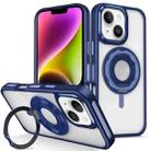 For iPhone 14 Skin Feel Transparent 360 Degree Rotating Silicone Ring Holder Phone Case(Royal Blue) - 1