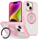 For iPhone 14 Skin Feel Transparent 360 Degree Rotating Silicone Ring Holder Phone Case(Pink) - 1