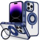 For iPhone 14 Pro Skin Feel Transparent 360 Degree Rotating Silicone Ring Holder Phone Case(Royal Blue) - 1