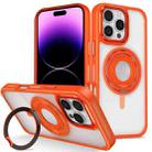 For iPhone 14 Pro Skin Feel Transparent 360 Degree Rotating Silicone Ring Holder Phone Case(Orange) - 1