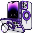 For iPhone 14 Pro Max Skin Feel Transparent 360 Degree Rotating Silicone Ring Holder Phone Case(Purple) - 1