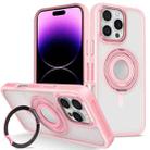 For iPhone 14 Pro Max Skin Feel Transparent 360 Degree Rotating Silicone Ring Holder Phone Case(Pink) - 1