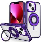 For iPhone 13 Skin Feel Transparent 360 Degree Rotating Silicone Ring Holder Phone Case(Purple) - 1