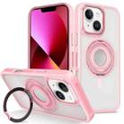 For iPhone 13 Skin Feel Transparent 360 Degree Rotating Silicone Ring Holder Phone Case(Pink) - 1