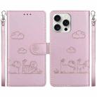 For iPhone 16 Pro Max Cute Cats RFID Leather Phone Case(Rose Gold) - 1