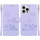 For iPhone 16 Pro Max Cute Cats RFID Leather Phone Case(Purple) - 1