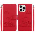 For iPhone 16 Pro Max Cute Cats RFID Leather Phone Case(Red) - 1