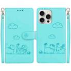 For iPhone 16 Pro Cute Cats RFID Leather Phone Case(Green) - 1