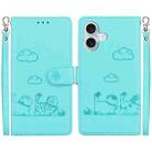 For iPhone 16 Plus Cute Cats RFID Leather Phone Case(Green) - 1