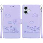 For iPhone 16 Plus Cute Cats RFID Leather Phone Case(Purple) - 1