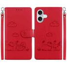 For iPhone 16 Plus Cute Cats RFID Leather Phone Case(Red) - 1