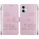 For iPhone 16 Cute Cats RFID Leather Phone Case(Rose Gold) - 1