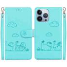 For iPhone 15 Pro Max Cute Cats RFID Leather Phone Case(Green) - 1