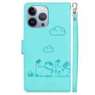 For iPhone 15 Pro Max Cute Cats RFID Leather Phone Case(Green) - 3