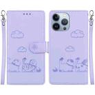 For iPhone 15 Pro Max Cute Cats RFID Leather Phone Case(Purple) - 1