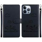 For iPhone 15 Pro Max Cute Cats RFID Leather Phone Case(Black) - 1