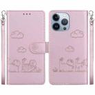 For iPhone 15 Pro Cute Cats RFID Leather Phone Case(Rose Gold) - 1