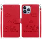 For iPhone 15 Pro Cute Cats RFID Leather Phone Case(Red) - 1