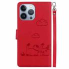 For iPhone 15 Pro Cute Cats RFID Leather Phone Case(Red) - 3