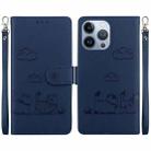 For iPhone 15 Pro Cute Cats RFID Leather Phone Case(Blue) - 1