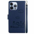 For iPhone 15 Pro Cute Cats RFID Leather Phone Case(Blue) - 3