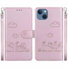 For iPhone 15 Plus Cute Cats RFID Leather Phone Case(Rose Gold) - 1