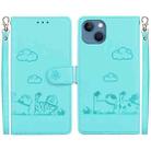 For iPhone 15 Plus Cute Cats RFID Leather Phone Case(Green) - 1