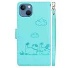 For iPhone 15 Plus Cute Cats RFID Leather Phone Case(Green) - 3