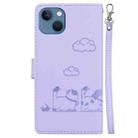 For iPhone 15 Plus Cute Cats RFID Leather Phone Case(Purple) - 3