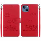 For iPhone 15 Plus Cute Cats RFID Leather Phone Case(Red) - 1