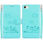 For iPhone 7 / 8 / SE 2022 Cute Cats RFID Leather Phone Case(Green) - 1