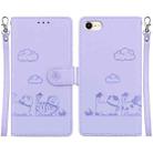 For iPhone 7 / 8 / SE 2022 Cute Cats RFID Leather Phone Case(Purple) - 1