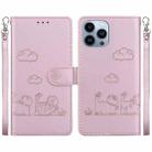 For iPhone 13 Pro Max Cute Cats RFID Leather Phone Case(Rose Gold) - 1