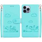 For iPhone 13 Pro Max Cute Cats RFID Leather Phone Case(Green) - 1