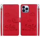 For iPhone 13 Pro Max Cute Cats RFID Leather Phone Case(Red) - 1