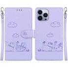 For iPhone 13 Pro Cute Cats RFID Leather Phone Case(Purple) - 1