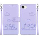 For iPhone 16e Cute Cats RFID Leather Phone Case(Purple) - 1
