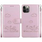 For iPhone 12 / 12 Pro Cute Cats RFID Leather Phone Case(Rose Gold) - 1