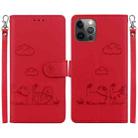 For iPhone 12 / 12 Pro Cute Cats RFID Leather Phone Case(Red) - 1