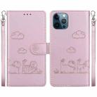 For iPhone 12 Pro Max Cute Cats RFID Leather Phone Case(Rose Gold) - 1