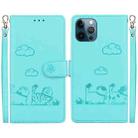 For iPhone 12 Pro Max Cute Cats RFID Leather Phone Case(Green) - 1