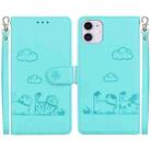 For iPhone 11 Cute Cats RFID Leather Phone Case(Green) - 1