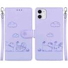 For iPhone 11 Cute Cats RFID Leather Phone Case(Purple) - 1