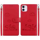 For iPhone 11 Cute Cats RFID Leather Phone Case(Red) - 1