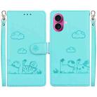 For iPhone 17 Cute Cats RFID Leather Phone Case(Green) - 1